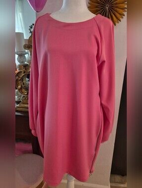 Women's Pink Long-Sleeve Shift Dress With Zippered Sides
